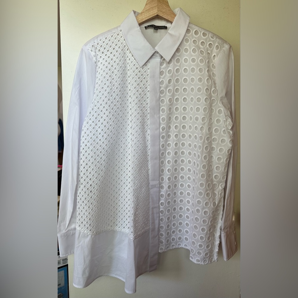Elliott Lauren White cut out Eyelet Front Tunic Blouse Shirt - Picture 9 of 10